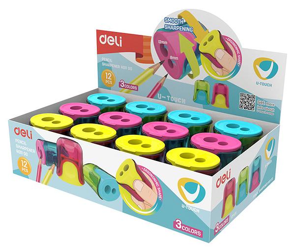 Точилка для карандашей ручная Deli ER01100 U-touch 2 отверстия пластик ассорти дисплей фото 4