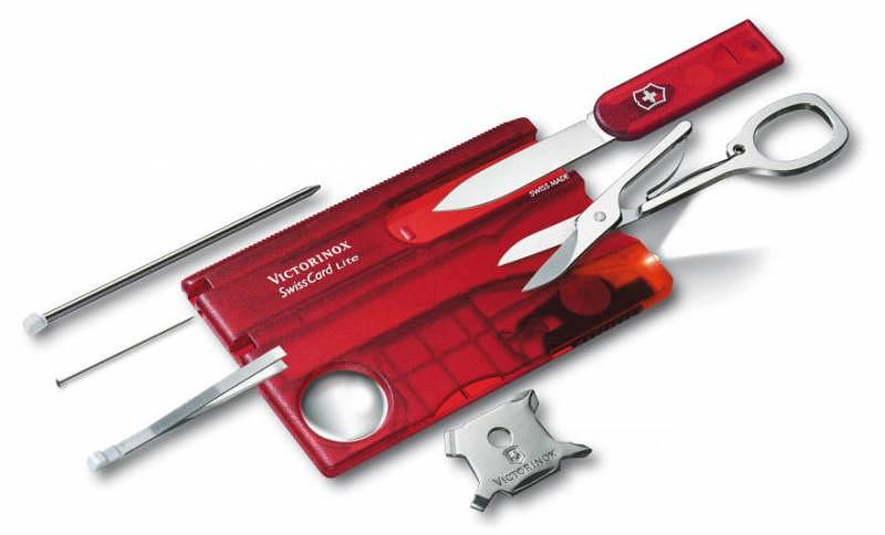 Швейцарская карта Victorinox SwissCard Lite (0.7300.T) красный полупрозрачный коробка подарочная фото 2