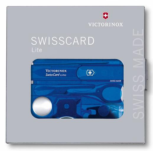 Швейцарская карта Victorinox SwissCard Lite (0.7322.T2) синий полупрозрачный коробка подарочная фото 2