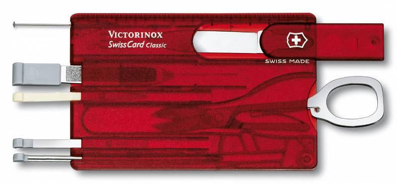 Швейцарская карта Victorinox SwissCard Classic (0.7100.T) красный полупрозрачный коробка подарочная фото 1