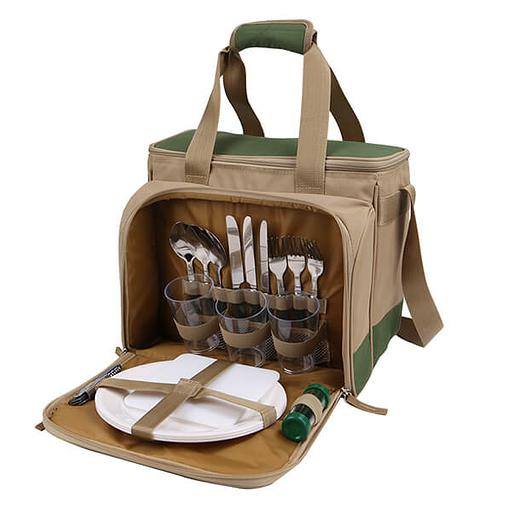 Сумка-холодильник с набором посуды для пикника на 3 персоны «Арктика» зелёный фото 2