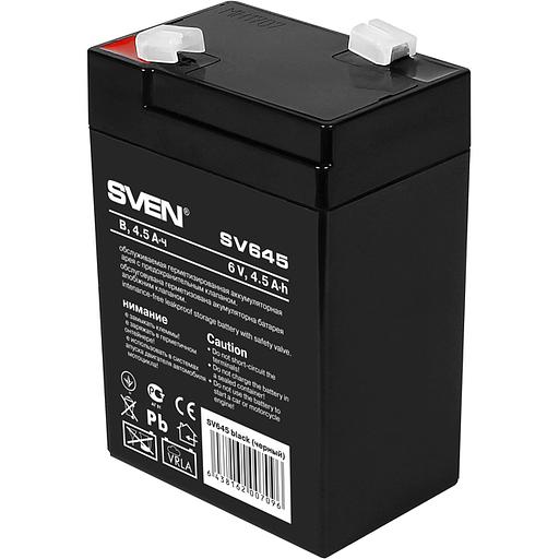Батарея SVEN SV 645 (6V 4.5Ah), напряжение 6В, емкость 4.5А*ч, макс. ток разряда 67А, макс. ток заряда 1.35А, свинцово-кислотная типа AGM, тип клемм F1, Д/Ш/В 70/47/100, 0.8 кг Sven SV-0222064 фото 1