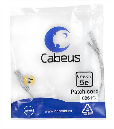 Cabeus PC-UTP-RJ45-Cat.5e-0.3m-LSZH Патч-корд U/UTP, категория 5е, 2xRJ45/8p8c, неэкранированный, серый, LSZH, 0.3м (PC-UTP-RJ45-Cat.5e-0.3m-LSZH) фото 2