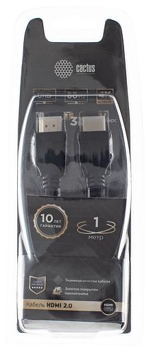 Кабель аудио-видео Cactus CS-HDMI.2-1 HDMI (m)/HDMI (m) 1м. Позолоченные контакты черный фото 1