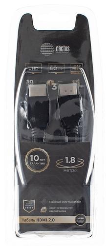 Кабель аудио-видео Cactus CS-HDMI.2-1.8 HDMI (m)/HDMI (m) 1.8м. Позолоченные контакты черный фото 1