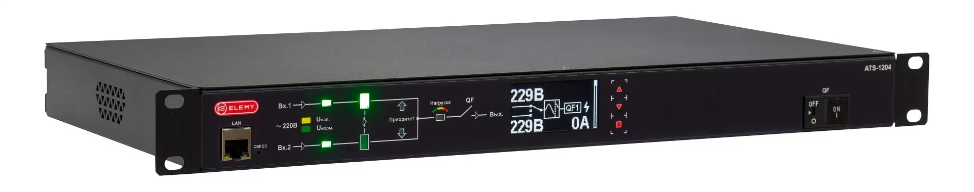 Автоматизированный ввод резервного питания Elemy ATS-1204/16 гор.размещ. 1xC19 9xC13 с мониторингом 16A 2xC20 фото 3