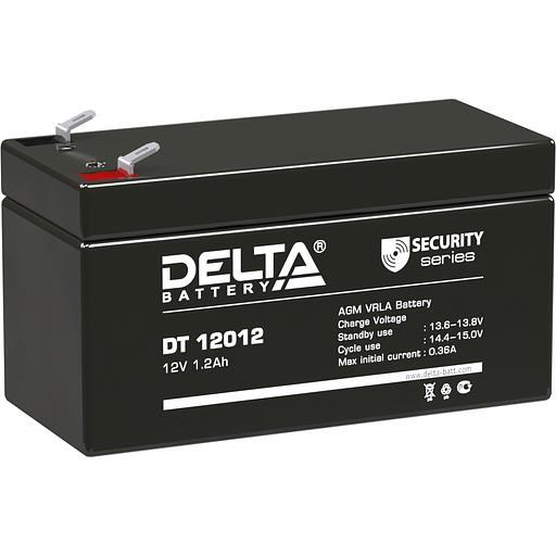 Батарея DELTA серия DT, DT 12012, напряжение 12В, емкость 1.2Ач (разряд 20 часов), макс. ток разряда (5 сек.) 19.5А, макс. ток заряда 0.36А, свинцово-кислотная типа AGM, клеммы F1, ДxШxВ 97х45х52мм., вес 0.55кг., срок службы 5 лет. Delta DT 12012 (12V / фото 1