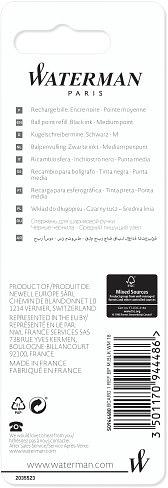 Стержень шариковый Waterman Standard Maxima (CWS0944480) M 1мм черные чернила блистер (1шт) фото 4