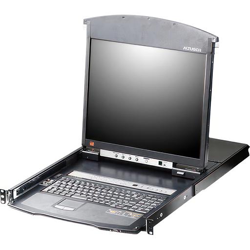 Переключатель консоли электронный, 8 портов PS/2, ж/к экран 17", клав. рус/лат.(Макс. разрешение 1280*1024, макс.частота верт. развертки 75Hz, зерно 0.264*0.264мм, якрость 300кд/м2) IP доступ ATEN KL1508AiMR фото 1