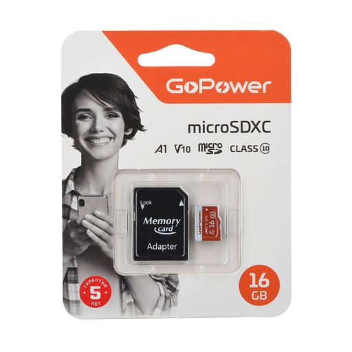Карта памяти microSD GoPower 16GB Class10 UHS-I (U3) 80 МБ/сек V10 с адаптером GoPower 00-00025678 фото 1