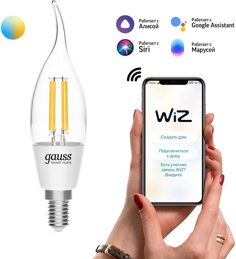Умная лампа Gauss IoT Smart Home E14 4.5Вт 495lm Wi-Fi (упак.:1шт) (1280112) фото 3