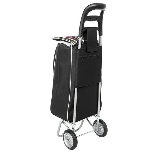 Сумка-тележка с металлическими колесами и пластиковой ручкой чёрная 221-1 опт фото 2