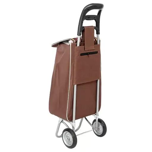 Сумка-тележка с металлическими колесами и пластиковой ручкой коричневая 221-1 опт фото 2