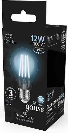 Лампа светодиодная Gauss Filament 102902212 12Вт цок.:E27 груша 185B 4100K св.свеч.бел.нейт. грушевидная (упак.:1шт) фото 4