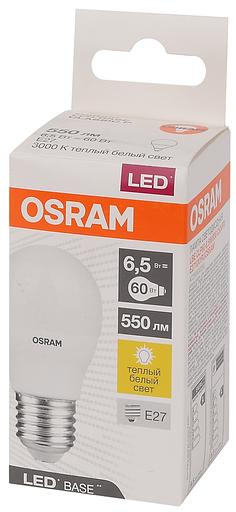 Лампа светодиодная LED Base Шарообразная 6,5 Вт (замена 60 Вт), 550Лм, 3000К, цоколь E27 OSRAM фото 3