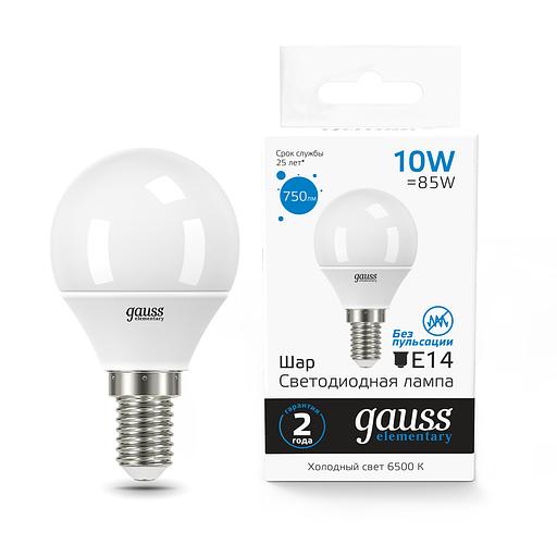 Лампа светодиодная LED 10 Вт 750 лм 6500К AC180-240В E14 шар P45 холодная Elementary фото 2