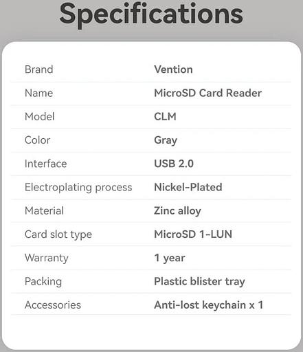 Картридер Vention OTG USB 2.0 CM / MicroSD - Серый Vention CLMH0 фото 3