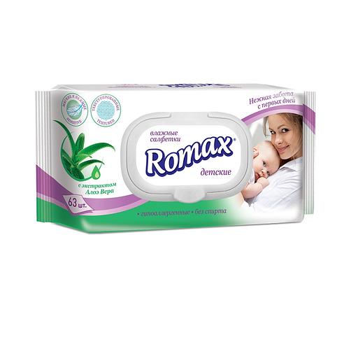 Ромакс детские влажные салфетки с экстрактомактомактом алое 63шт клапан фото 1
