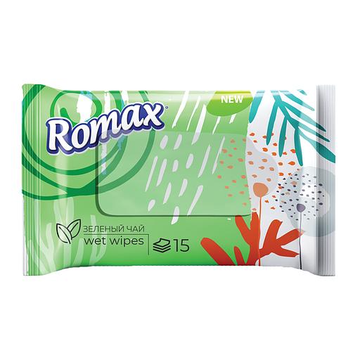 Ромакс гигиенические освежающие влажные салфетки зеленый чай 15шт фото 1