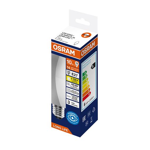 Лампа светодиодная 10Вт 806Лм 2700К Е27 свеча 170-250В OSRAM LONG LIFE фото 1