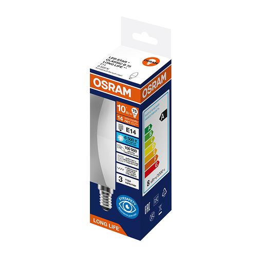 Лампа светодиодная 10Вт 806Лм 6500К Е14 свеча 170-250В OSRAM LONG LIFE фото 1