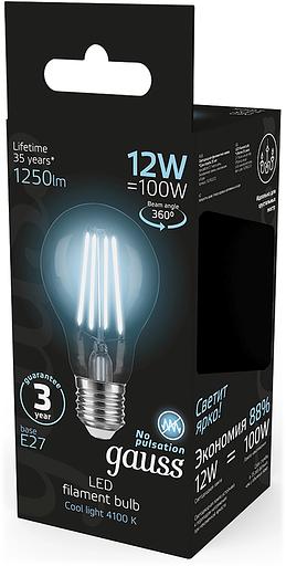 Лампа светодиодная Gauss Filament 102902212 12Вт цок.:E27 груша 185B св.свеч.бел.нейт. грушевидная (упак.:10шт) фото 5