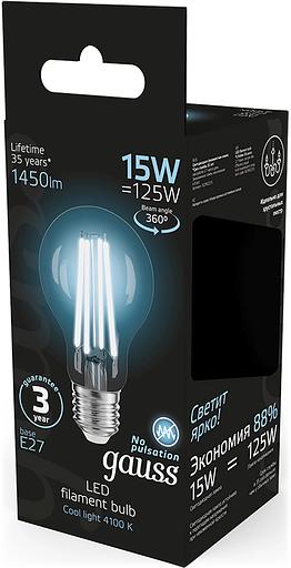 Лампа светодиодная Gauss Filament 102902215 15Вт цок.:E27 груша 220B св.свеч.бел.нейт. (упак.:10шт) фото 5