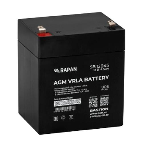 БАСТИОН RAPAN SB 12045 АКБ свинцово-кислотная тип AGM 12V 4,5Ач I зар.1,35А, ножевые клеммы (9162) фото 1