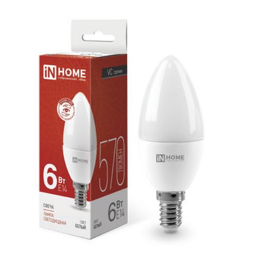 Лампа светодиодная LED-СВЕЧА-VC 6Вт 230В Е14 4000К 570Лм IN HOME фото 1