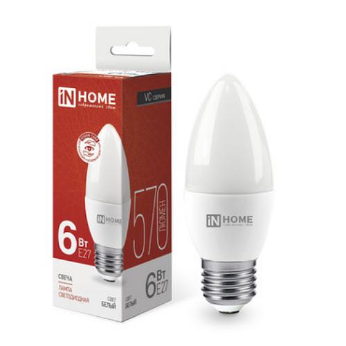 Лампа светодиодная LED-СВЕЧА-VC 6Вт 230В Е27 4000К 570Лм IN HOME фото 1