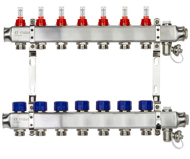 Коллекторная группа SSM-7RF set 7 контуров 1'X3/4' с расходомерами и кронштейнами фото 1