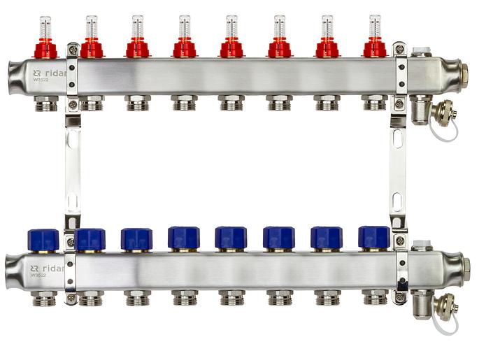Коллекторная группа SSM-8RF set 8 контуров 1'X3/4' с расходомерами и кронштейнами фото 1