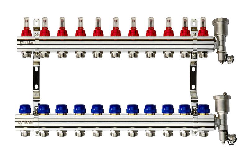 Коллекторная группа FHF-11RF set 11 контуров 1'x3/4' с расходомерами, воздухоотводчиками и кронштейнами фото 1