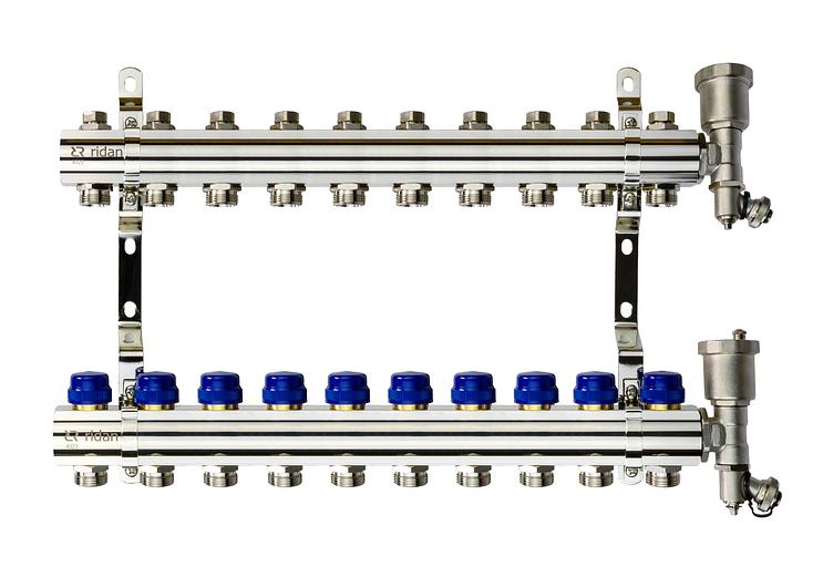 Коллекторная группа FHF-10R set 10 контуров 1'x3/4' c воздухоотводчиками и кронштейнами фото 1