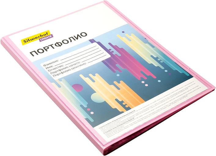 Папка-портфолио с 40 прозр.вклад. Silwerhof Create SCR-P40PIN A4 пластик 0.7мм карм.на лиц.стор. розовый фото 2
