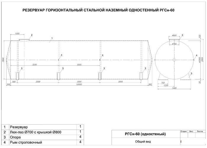 Резервуар горизонтальный стальной РГСн-60 фото 2