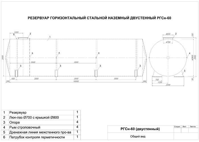 Резервуар горизонтальный стальной РГСн-60 фото 3