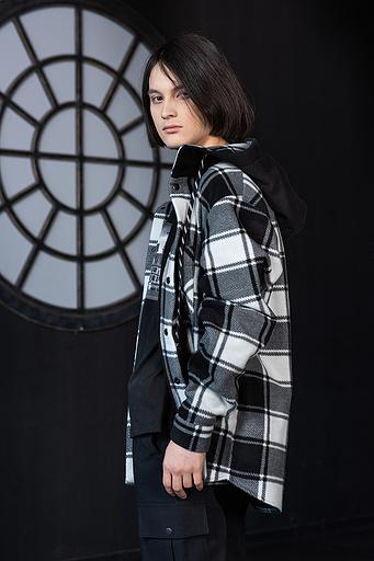 Чёрно-белая флисовая рубашка в клетку унисекс ОПТ фото 1