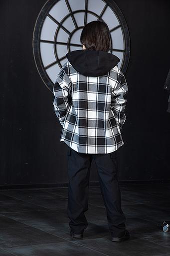 Чёрно-белая флисовая рубашка в клетку унисекс ОПТ фото 2