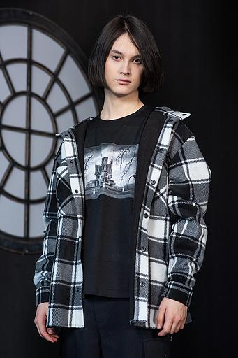 Чёрно-белая флисовая рубашка в клетку унисекс ОПТ фото 4