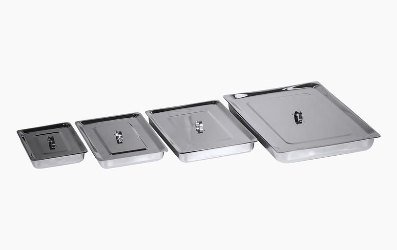 Лотки медицинские металлические прямоугольные ЛМПу с крышкой фото 1