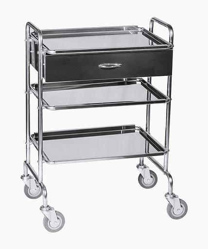 Столик медицинский манипуляционный СММ-3 из нержавеющей стали (3 нерж. полки, 1 ящик) фото 1