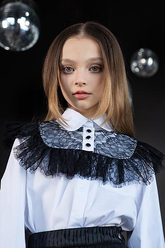 Съёмный чёрно-белый воротник-манишка из хлопка и кружева для девочки ОПТ фото 1