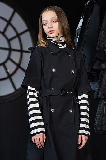 Двубортное чёрное джинсовое платье-тренч на девочку ОПТ фото 1