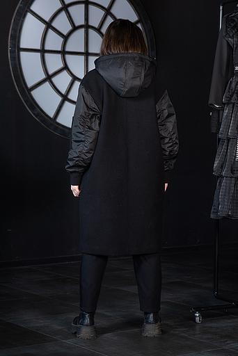 Чёрное пальто-бомбер со съёмным капюшоном для девочки ОПТ фото 3