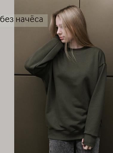 Свитшот базовый без начеса, Хаки, опт фото 2