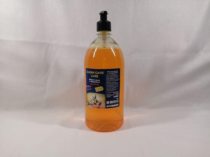 Жидкое мыло с глицерином «Clean Care Luxe, оранжевый-абрикос » ПЭТ с ручкой, обычная 1 кг ОПТ фото 1