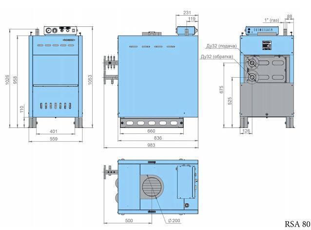 Напольный газовый котел «Rossen» RSA 80 с автоматикой безопасности Honeywell фото 2