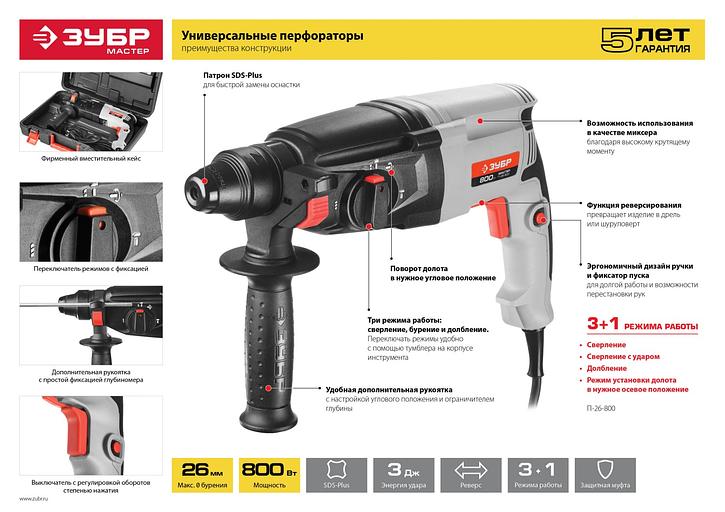 Перфоратор Зубр серия «Мастер» SDS-plus П-26-800 ОПТ фото 5