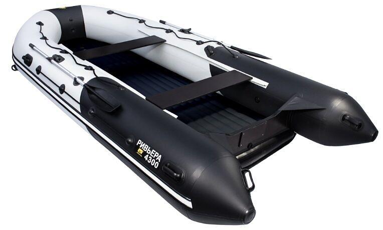 Лодка Ривьера 4300 килевое надувное дно, 4300*2000*520, цвет: серый-черный фото 4